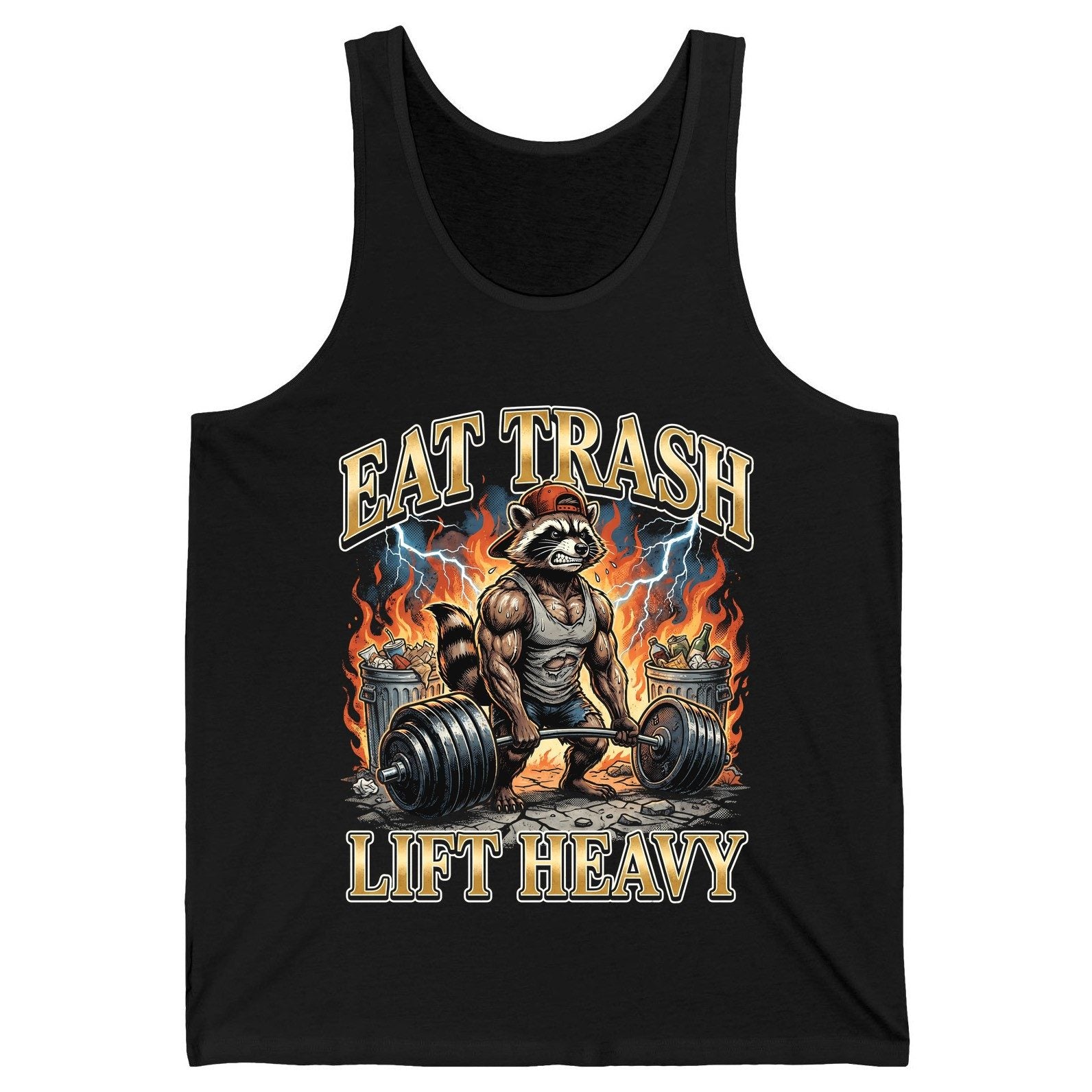 Eat Trash Lift Heavy raccoon Tank Top Black product mockup