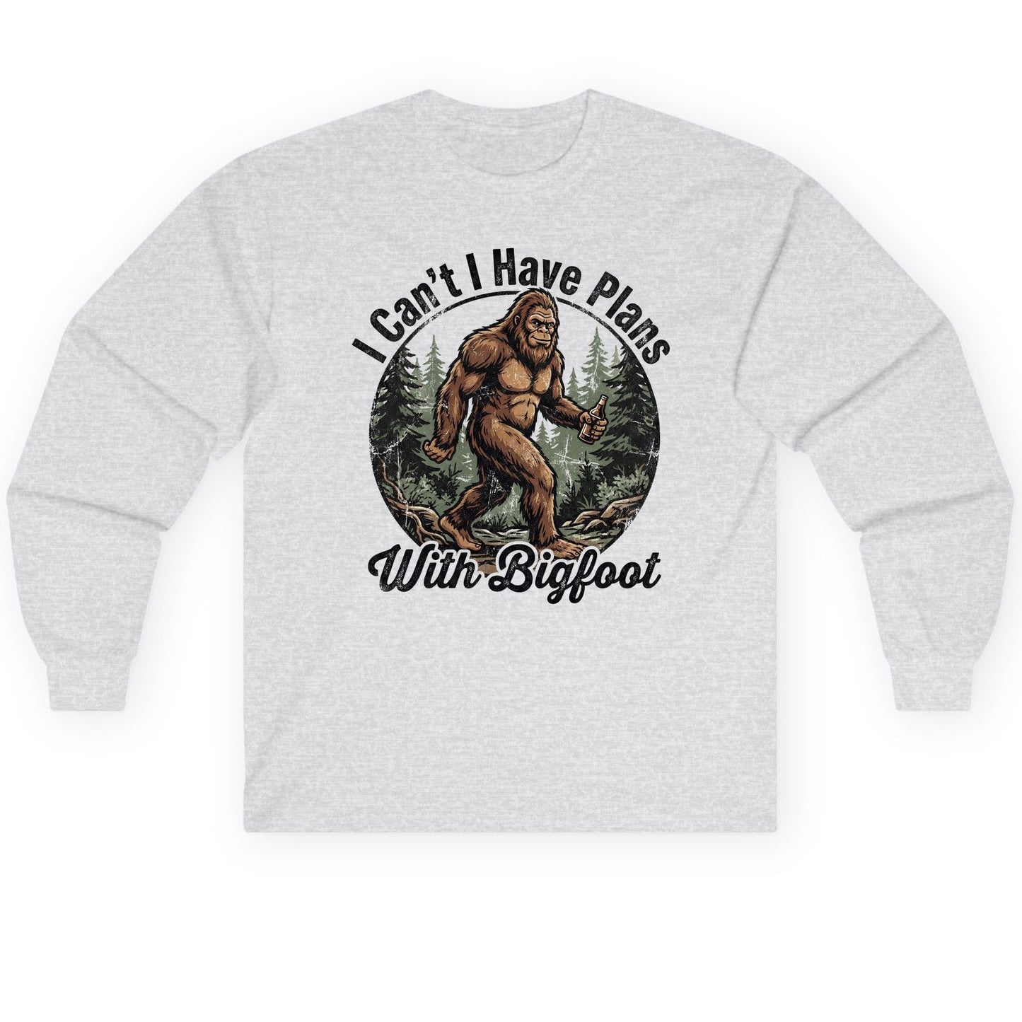 I Can't I Have Plans with Bigfoot bigfoot Long Sleeve Tee Ash product mockup