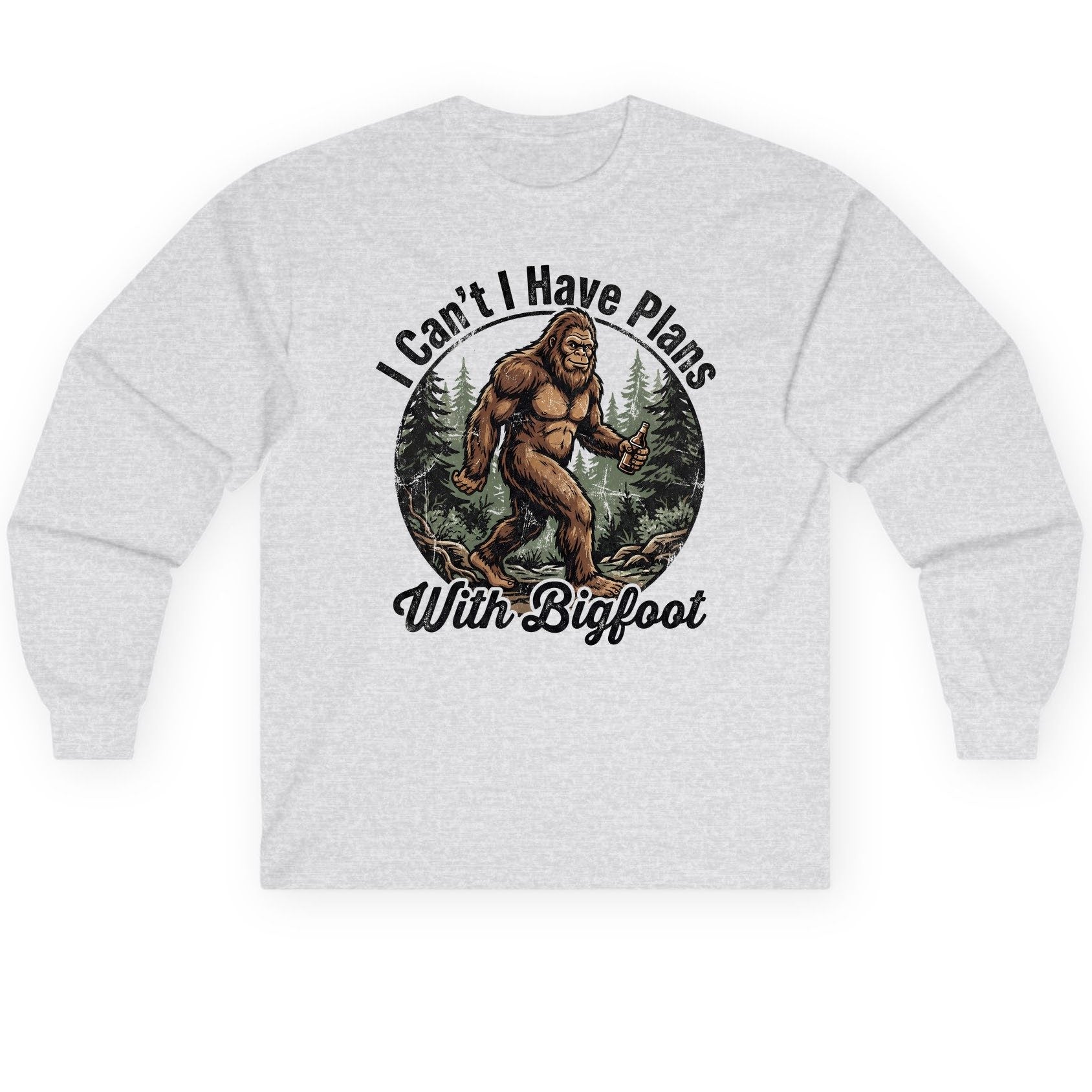 I Can't I Have Plans with Bigfoot bigfoot Long Sleeve Tee Ash product mockup