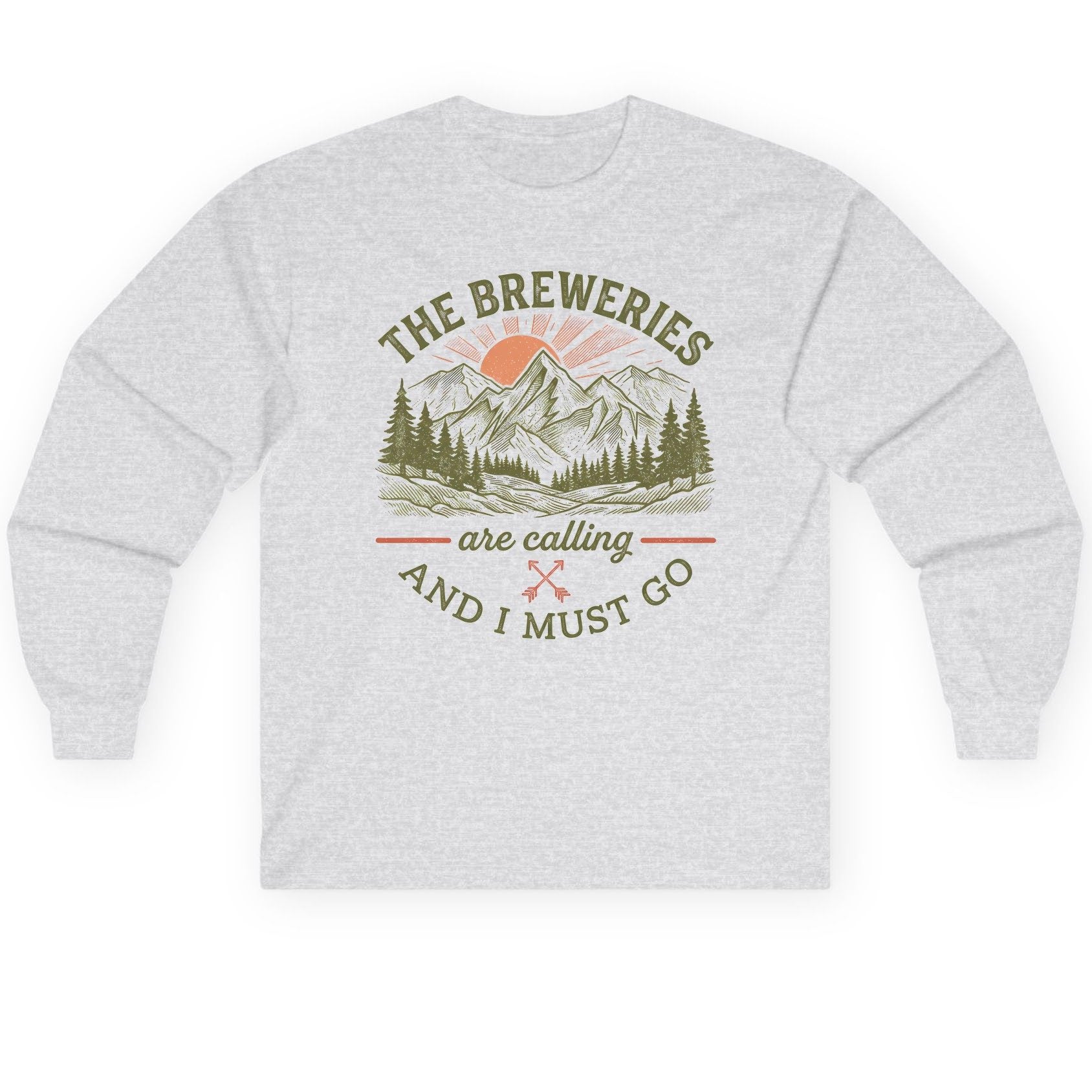 THE Breweries Are Calling AND I MUST GO Long Sleeve Tee - product mockup - Ash