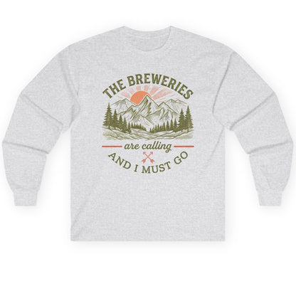 THE Breweries Are Calling AND I MUST GO Long Sleeve Tee - product mockup - Ash