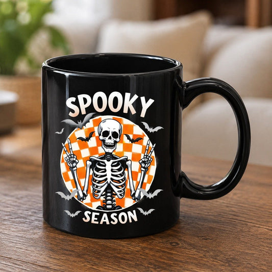 Spooky Season Halloween skeleton Black Mug Black product mockup