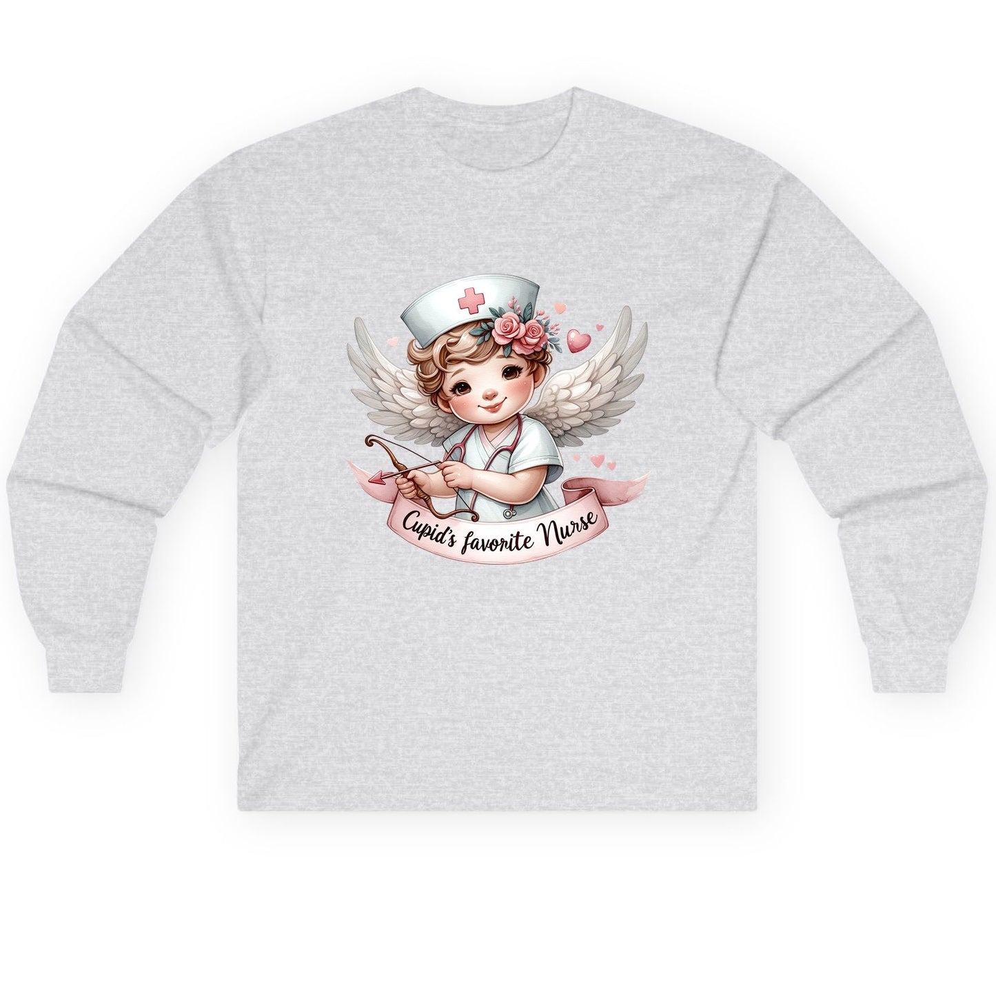 Cupid's Favorite Nurse cupid nurse Long Sleeve Tee Ash product mockup