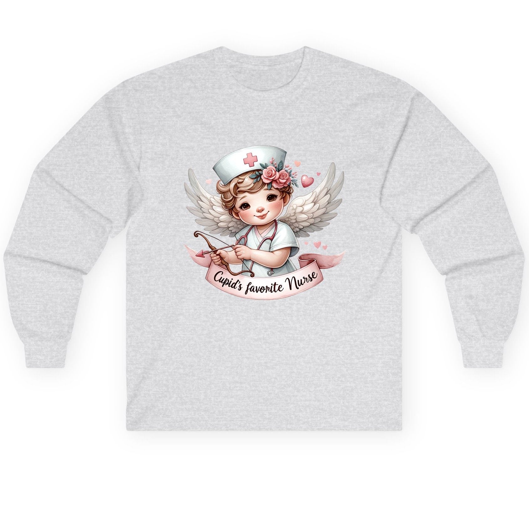 Cupid's Favorite Nurse cupid nurse Long Sleeve Tee Ash product mockup