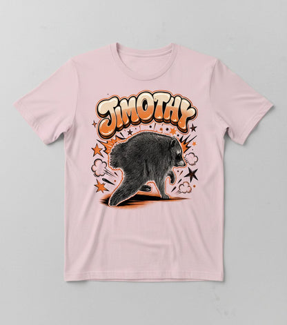 Timothy Retro Raccoon T-Shirt - product mockup - Light Pink