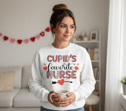 Cupid's Favorite Nurse nurse Sweatshirt White lifestyle mockup