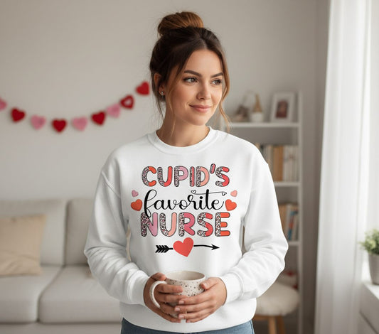 Cupid's Favorite Nurse nurse Sweatshirt White lifestyle mockup