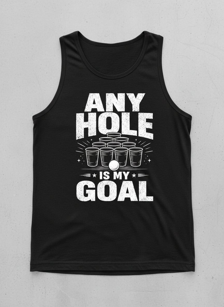 Any Hole Is My Goal Funny Beer Pong Tank Top - product mockup - Black