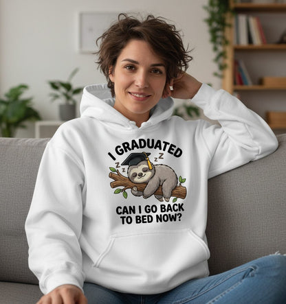I Graduated Funny Sloth Hoodie - lifestyle model mockup - White