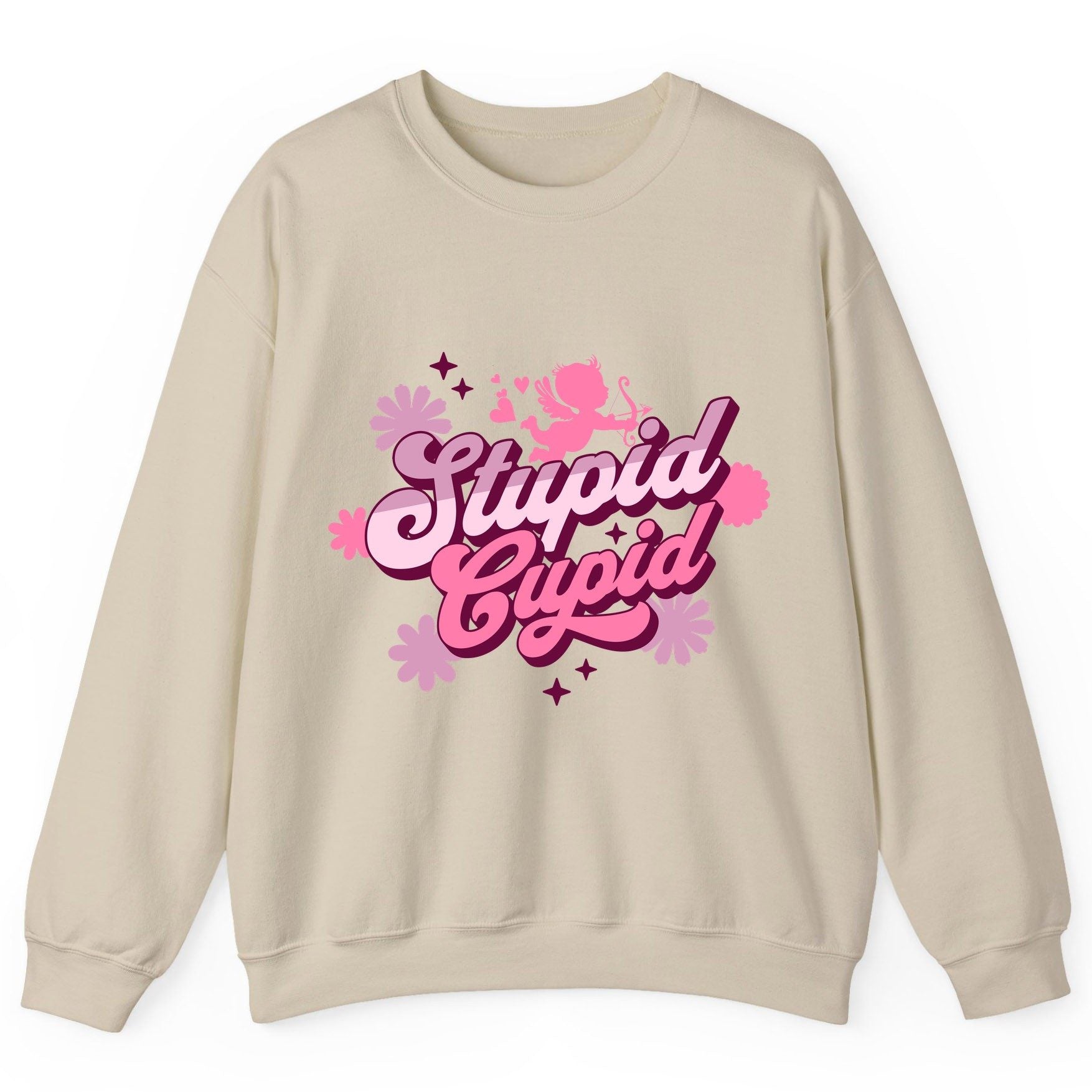 Stupid Cupid anti-Valentine's Day Sweatshirt Sand product mockup