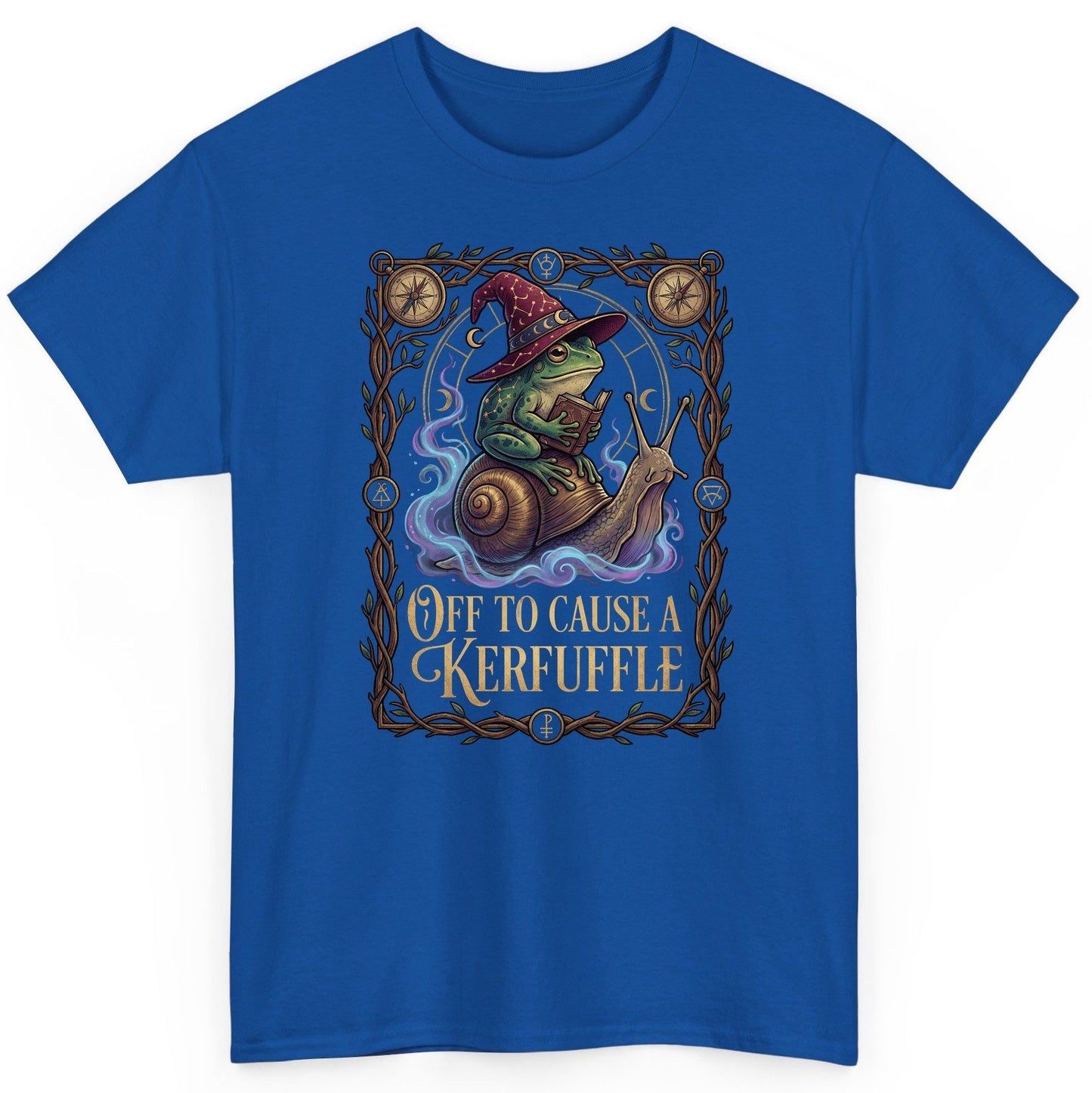 Off to Cause a Kerfuffle frog wizard T-Shirt Royal product mockup