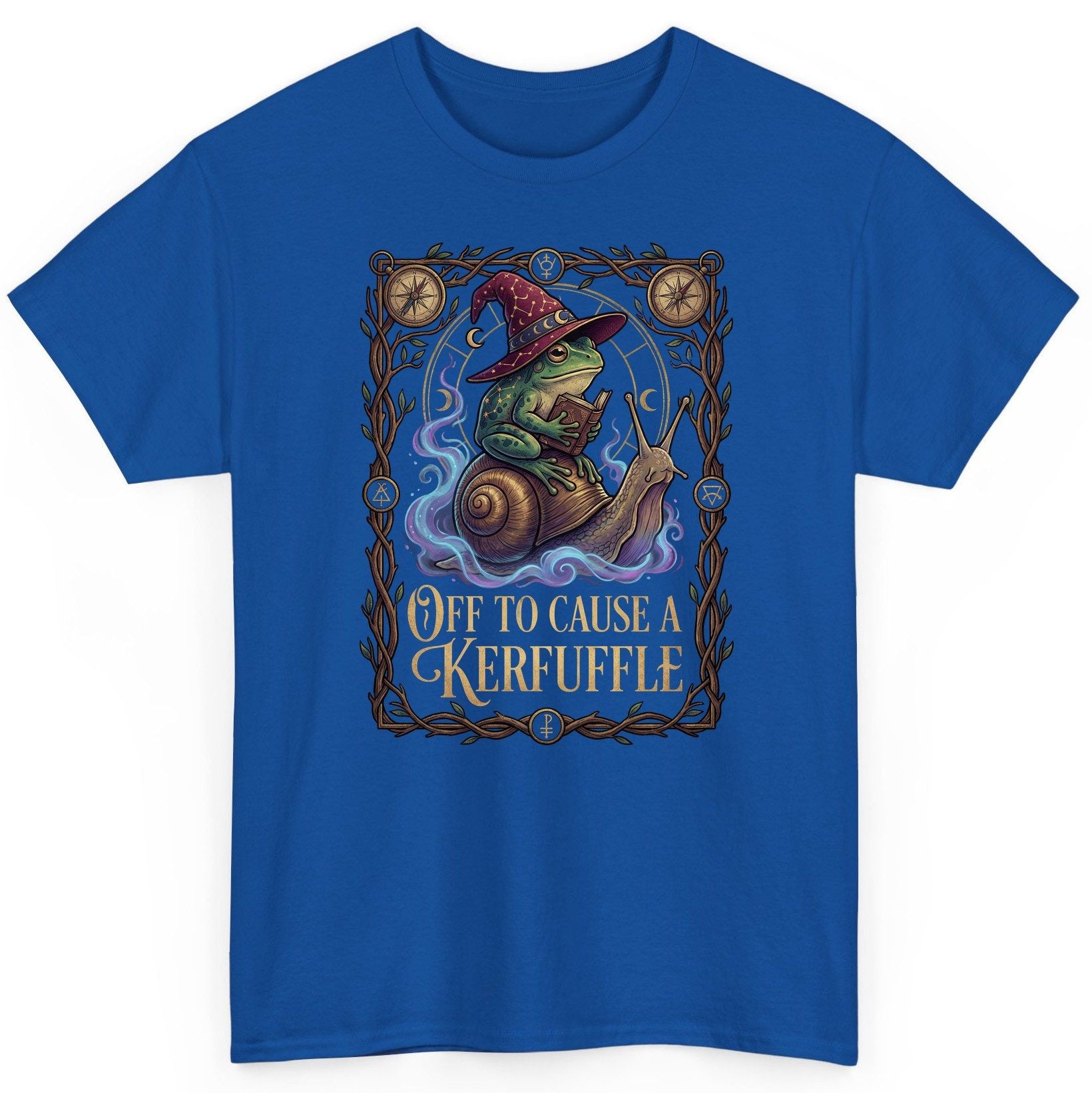Off to Cause a Kerfuffle frog wizard T-Shirt Royal product mockup