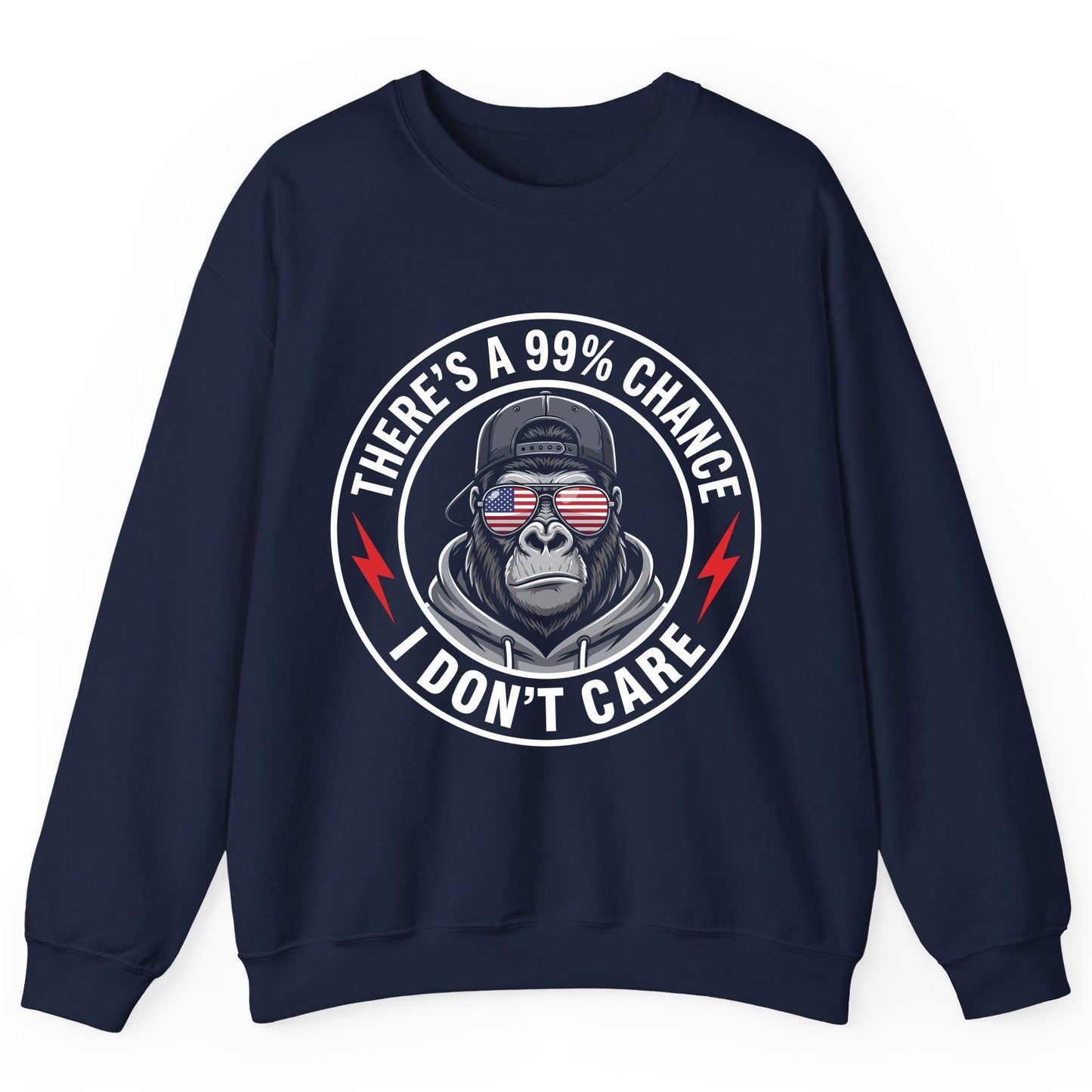 There's a 99% Chance I Don't Care sarcastic gorilla Sweatshirt Navy product mockup