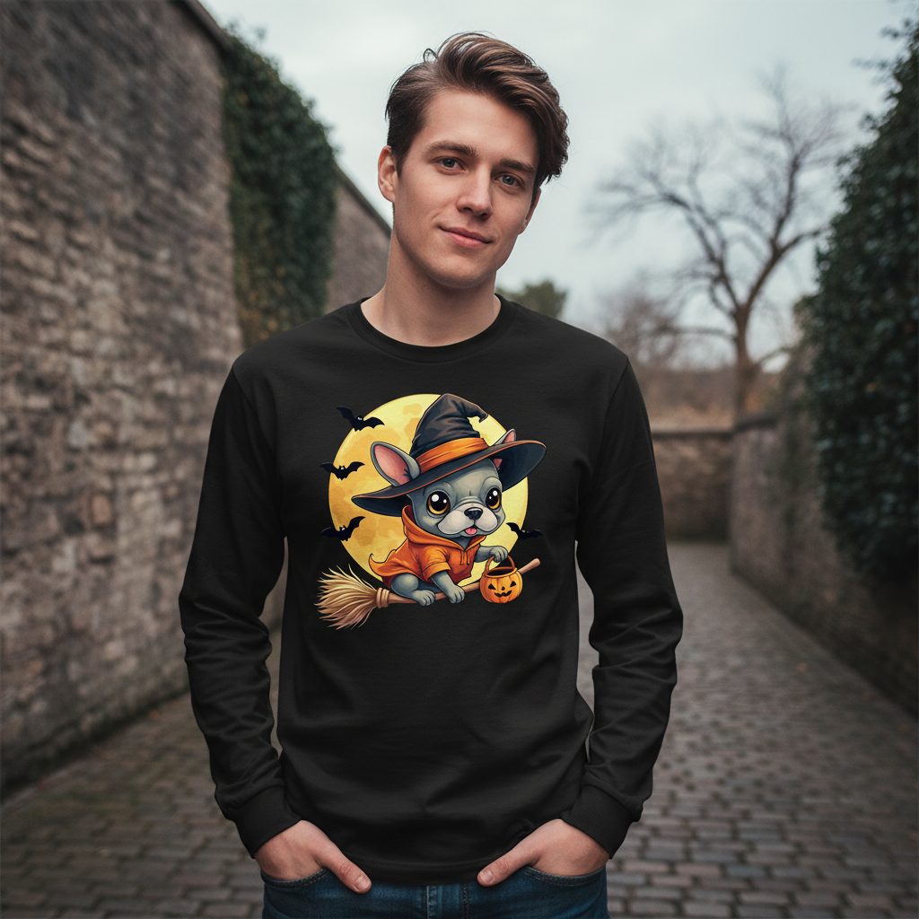 Cute Witch French Bulldog french bulldog Long Sleeve Tee Black lifestyle mockup