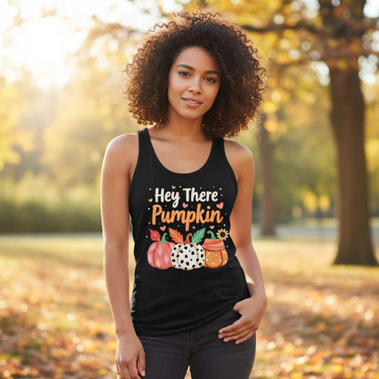 Hey There Pumpkin fall pumpkins Tank Top Black lifestyle mockup
