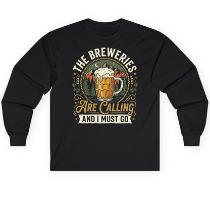 The Breweries Are Calling and I Must Go Long Sleeve Tee - product mockup - Black