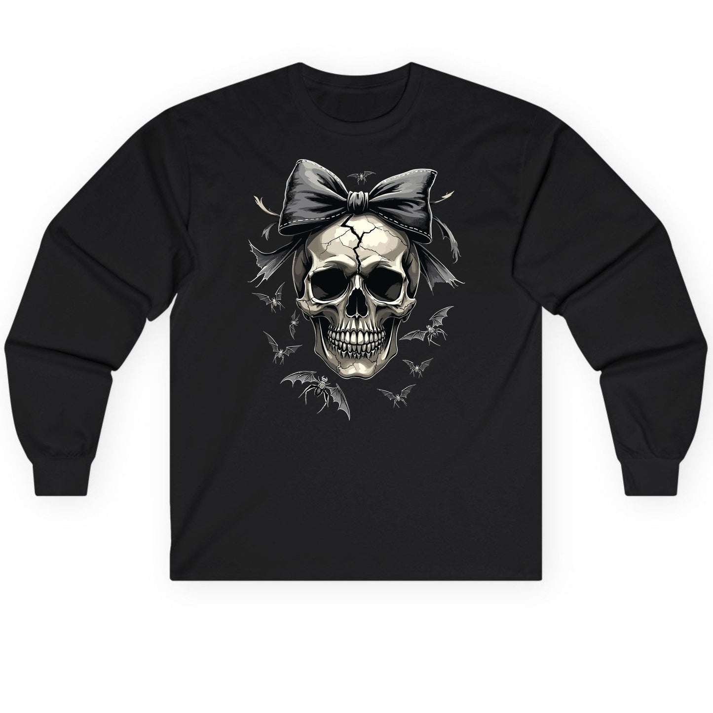 Gothic Skull with Bow gothic skull Long Sleeve Tee Black product mockup