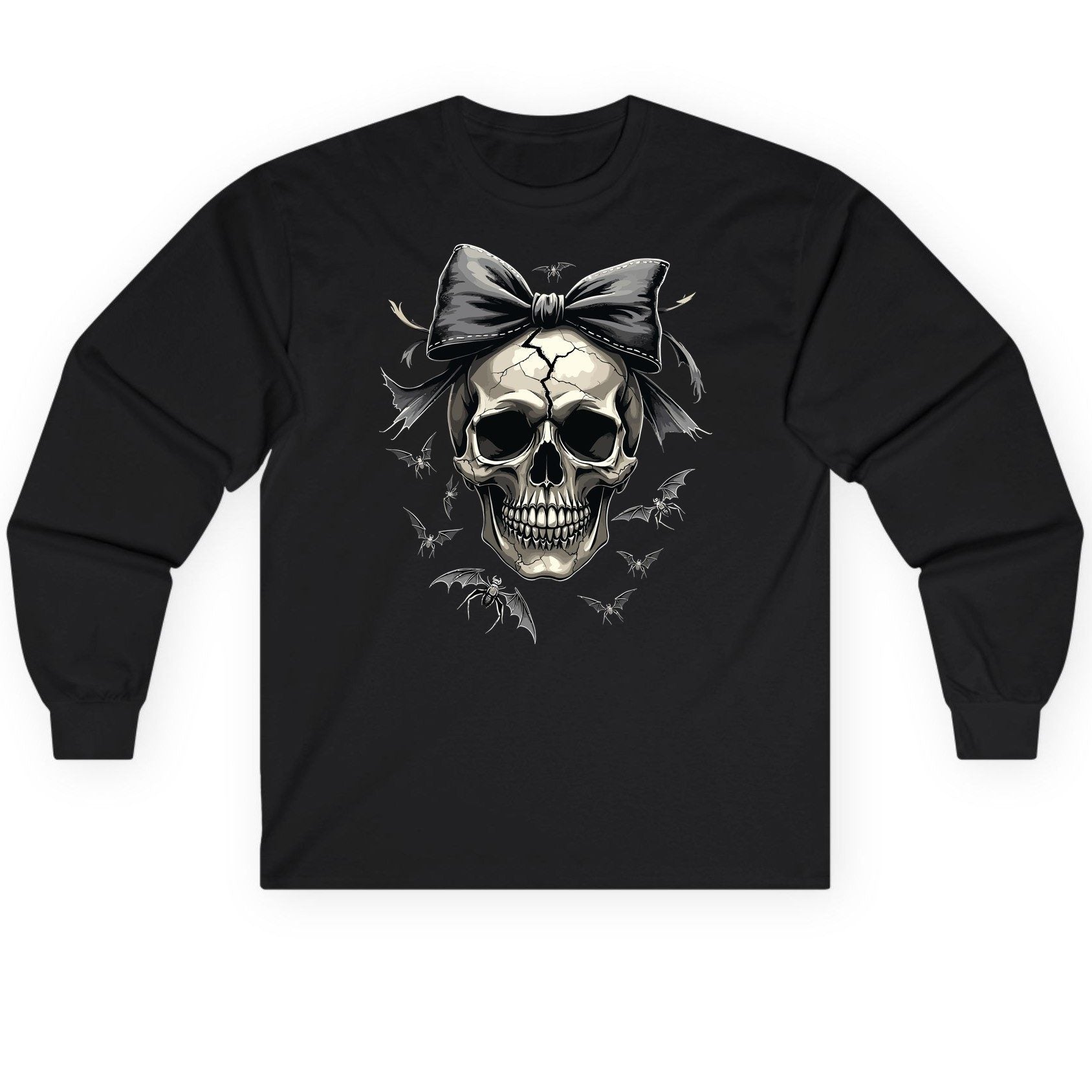 Gothic Skull with Bow gothic skull Long Sleeve Tee Black product mockup