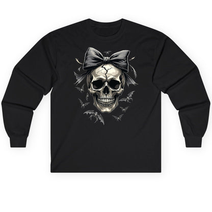 Gothic Skull with Bow gothic skull Long Sleeve Tee Black product mockup