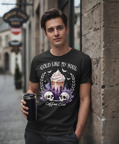 Cold Like My Soul Coffee Club gothic iced coffee T-Shirt Black lifestyle mockup
