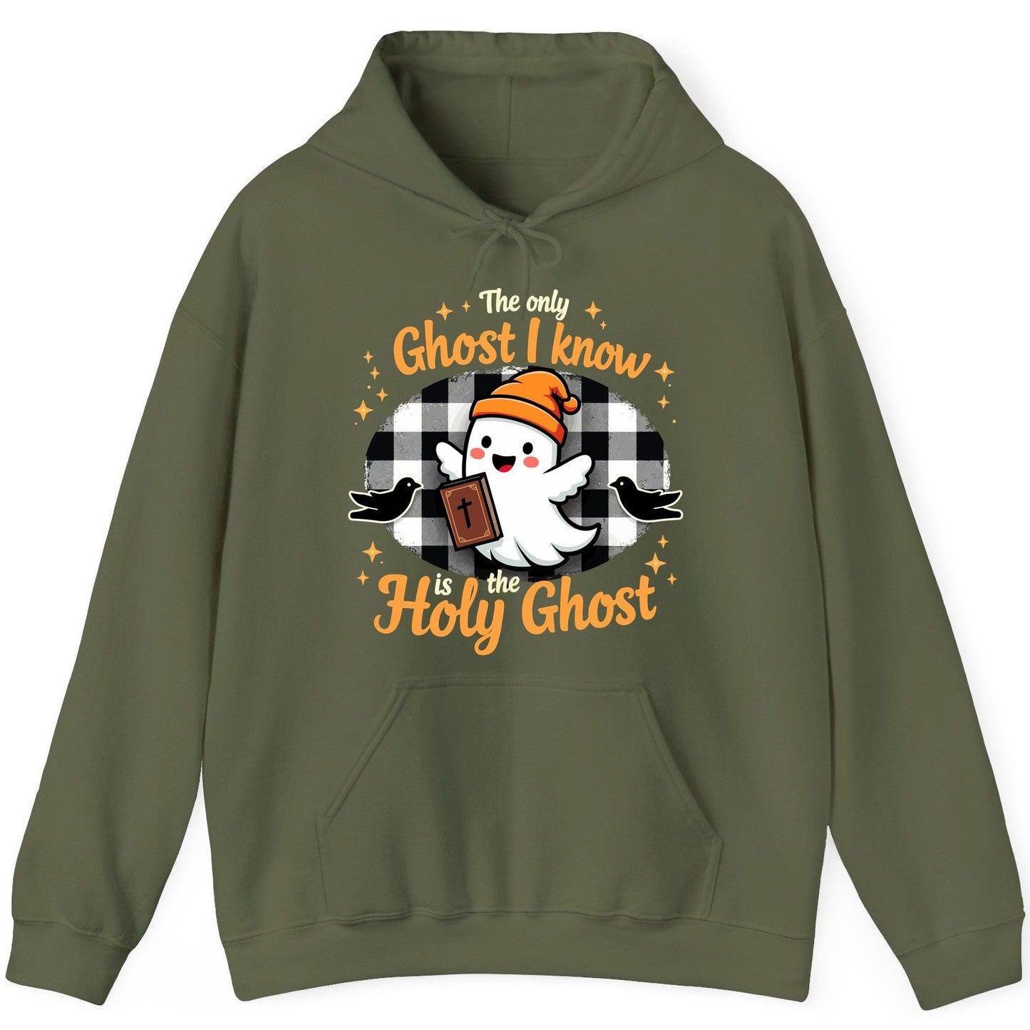The Only Ghost I Know Is the Holy Ghost christian Halloween Hoodie Military Green product mockup