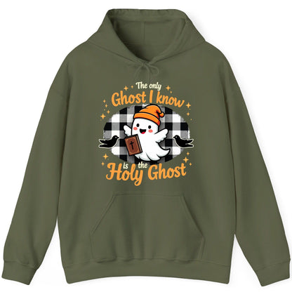 The Only Ghost I Know Is the Holy Ghost christian Halloween Hoodie Military Green product mockup