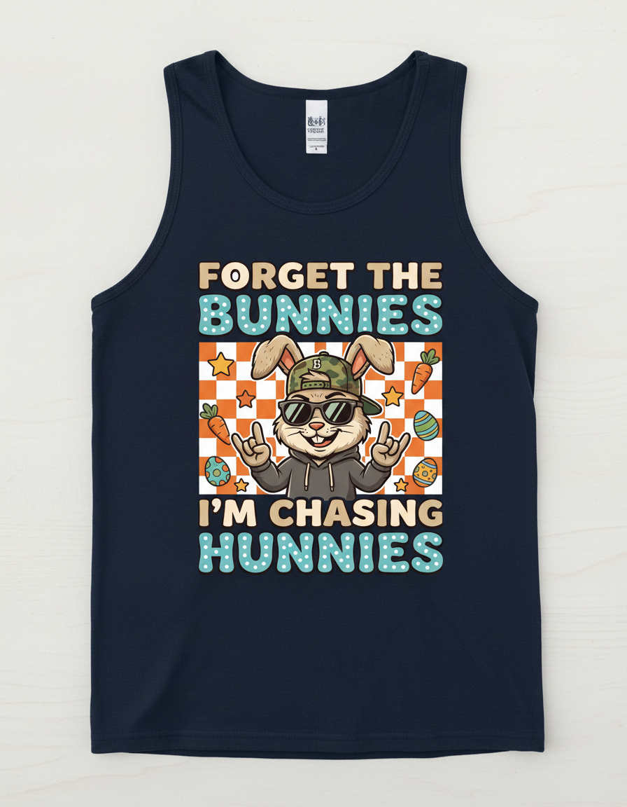 Funny Cool Easter Bunny Chasing Hunnies Design Tank Top - Navy