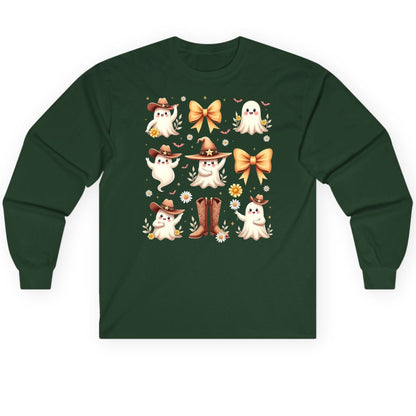 Boo Haw Cute Ghost cute ghost Long Sleeve Tee Forest Green product mockup