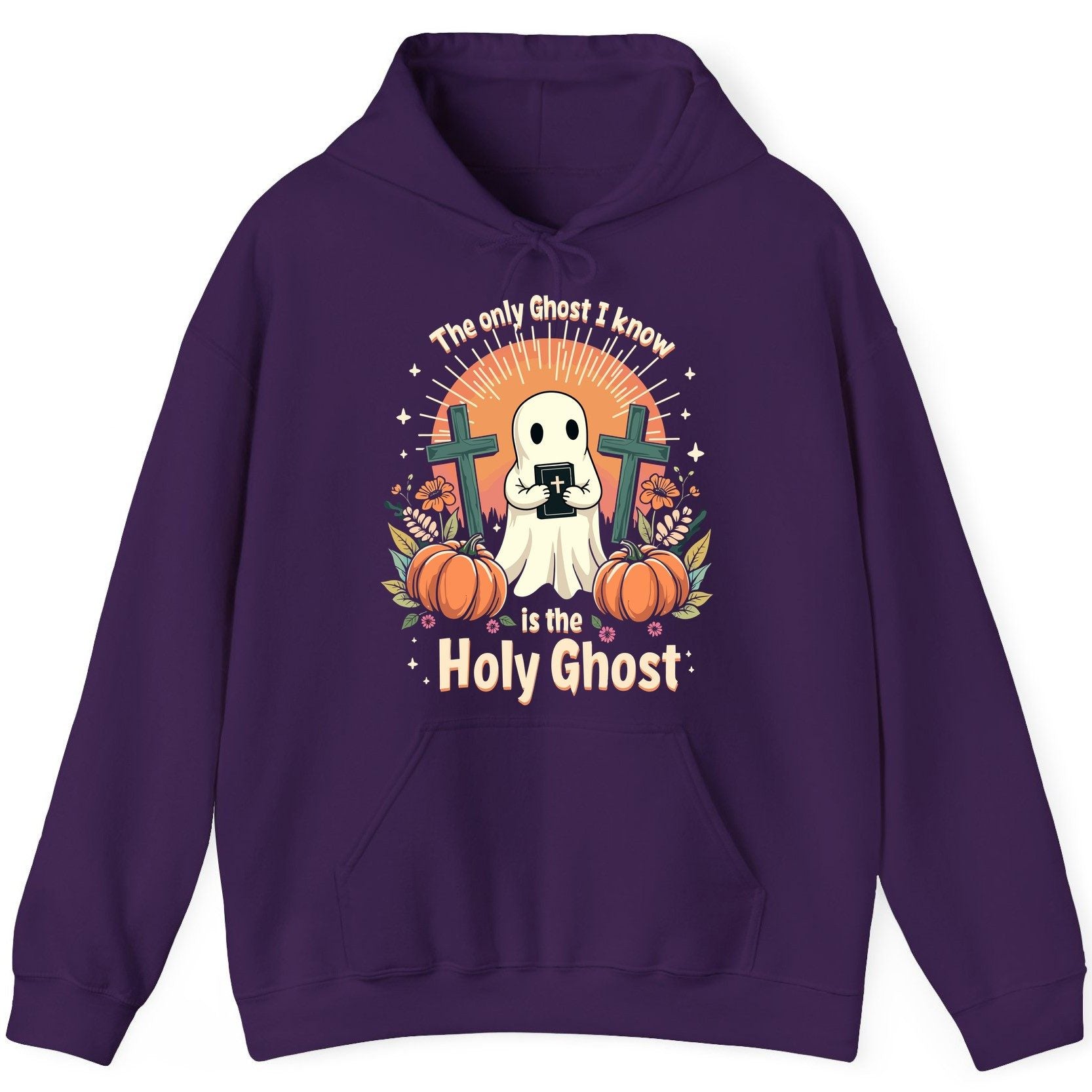 The Only Ghost I Know Is the Holy Ghost christian Halloween Hoodie Purple product mockup