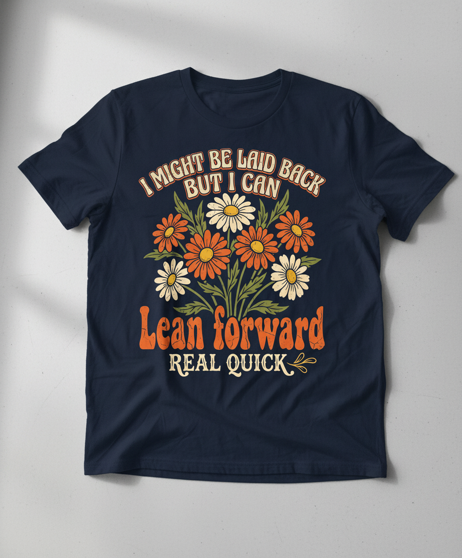 Retro Floral Sassy Quote I Might Be Laid Back T-Shirt - Navy
