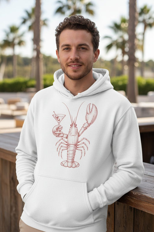 Vintage Lobster Martini lobster Hoodie White lifestyle mockup