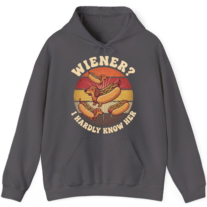 Wiener I Hardly Know Her dachshund Hoodie Charcoal product mockup