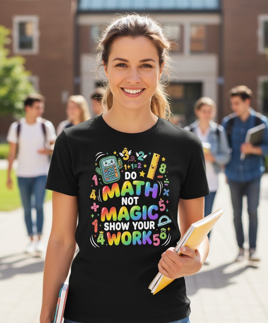 DO MATH NOT MAGIC SHOW YOUR WORK Teachers T-Shirt - lifestyle model mockup - Black