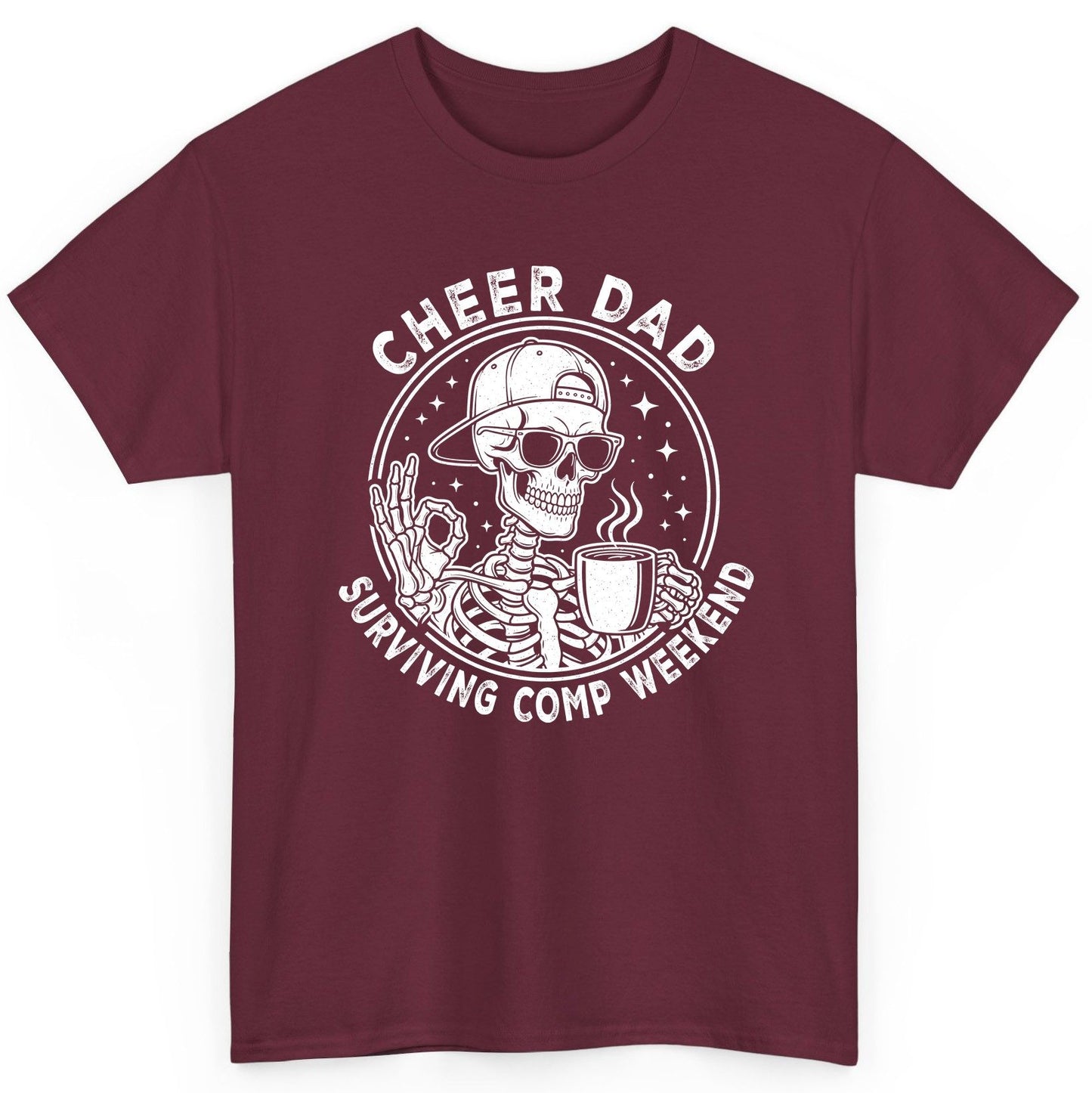 Cheer Dad Surviving Comp Weekend cheer dad T-Shirt Maroon product mockup