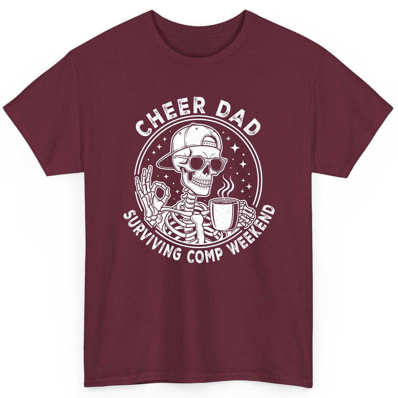 Cheer Dad Surviving Comp Weekend cheer dad T-Shirt Maroon product mockup