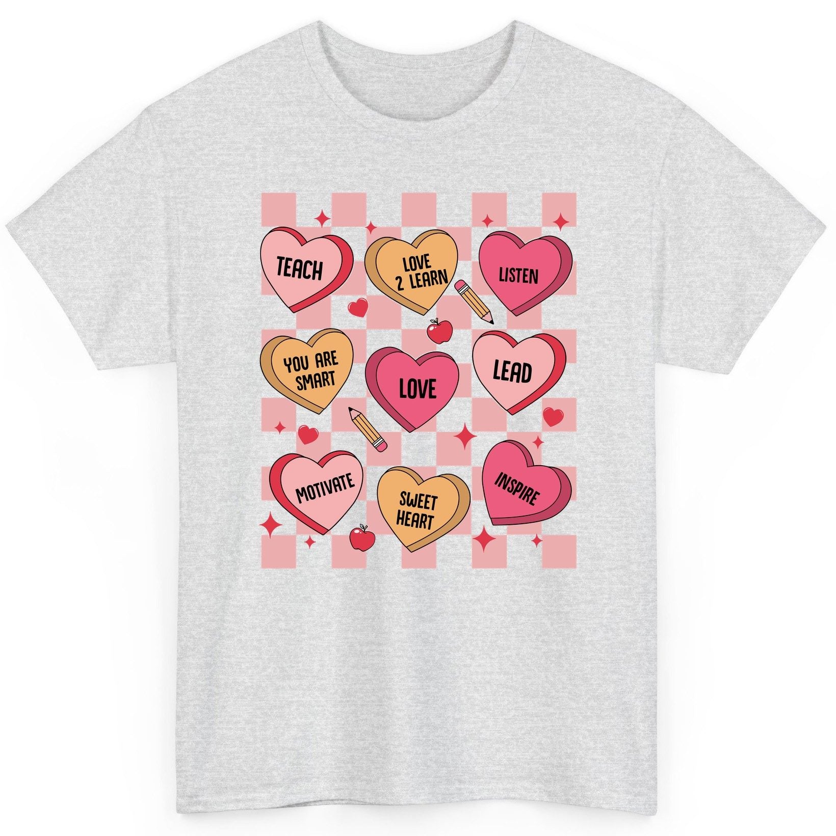Inspirational Teacher Conversation Hearts teacher appreciation T-Shirt Ash product mockup