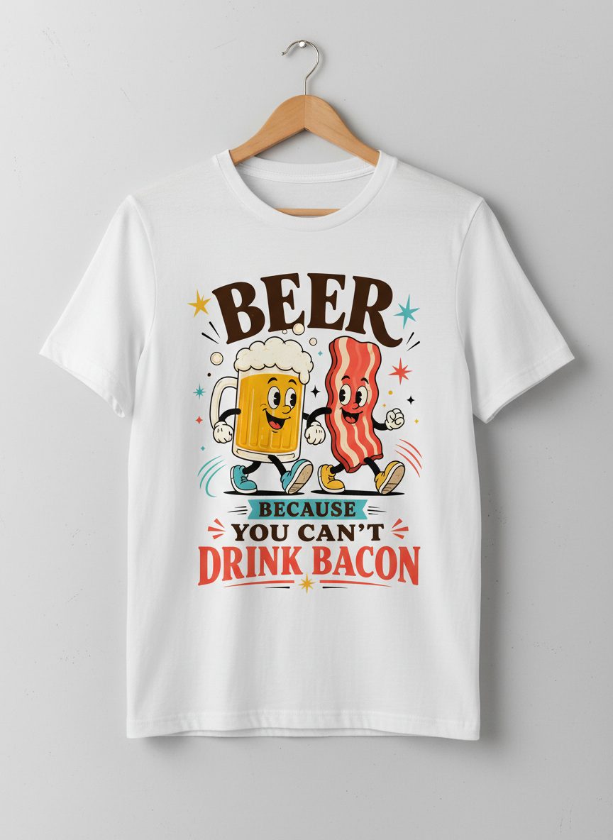 You Can't Drink Bacon Beer and Funny Lovers T-Shirt - product mockup - White