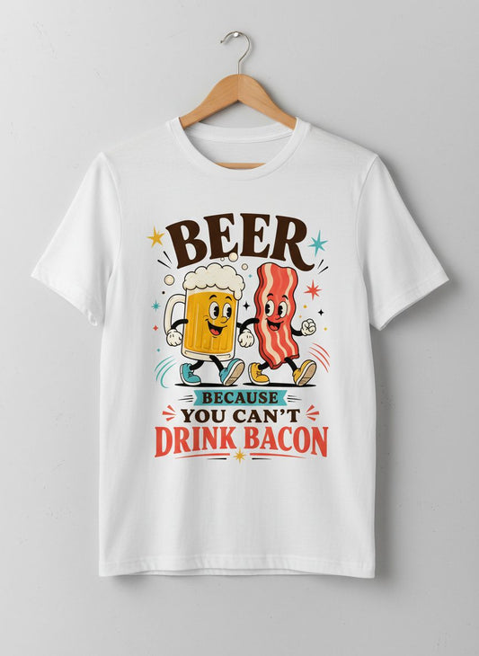 You Can't Drink Bacon Beer and Funny Lovers T-Shirt - product mockup - White