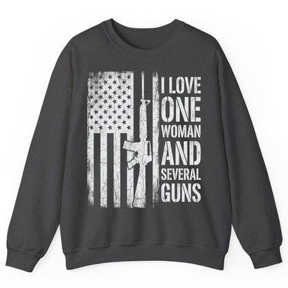 I LOVE ONE WOMAN AND Several GUNS Funny Pro-Gun Sweatshirt - product mockup - Dark Heather