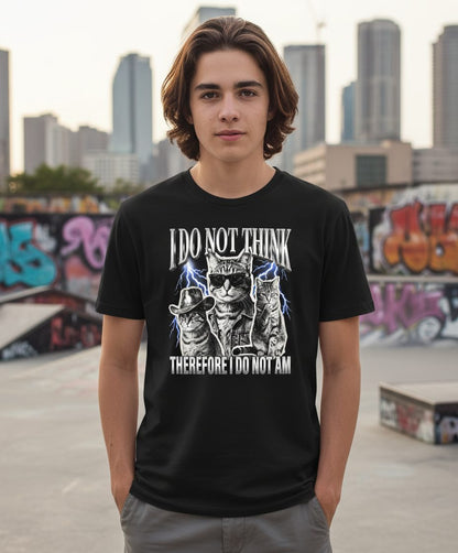 I Do Not Think Therefore I Do Not Am cats Youth T-Shirt Black lifestyle mockup