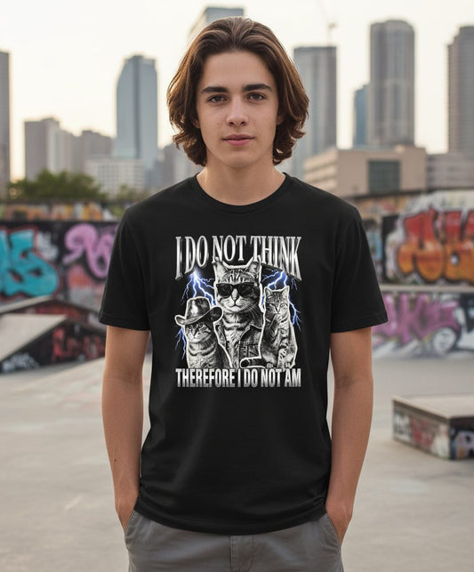 I Do Not Think Therefore I Do Not Am cats Youth T-Shirt Black lifestyle mockup