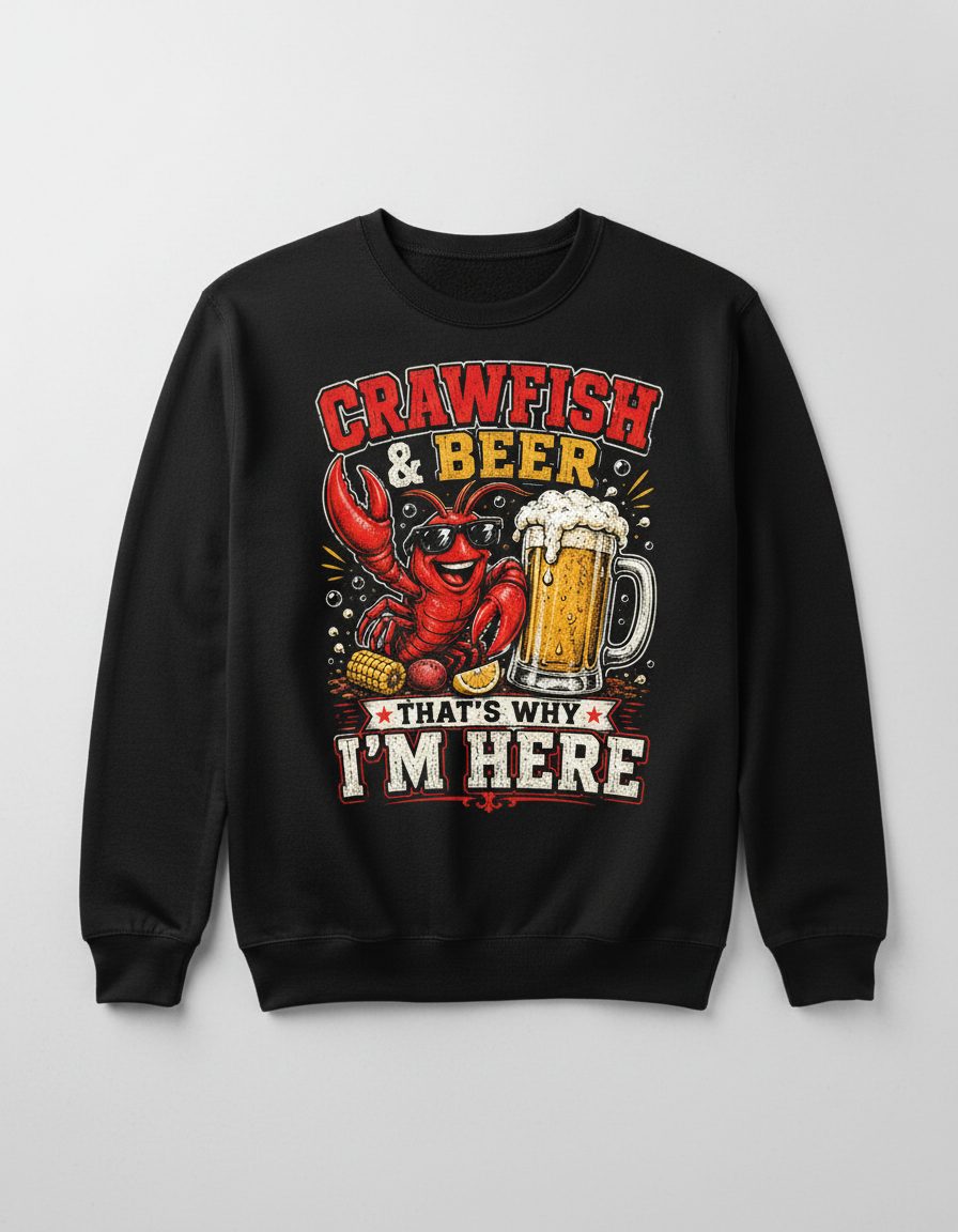 Crawfish & Beer That's Why I'm Here Funny Boil Sweatshirt - product mockup - Black