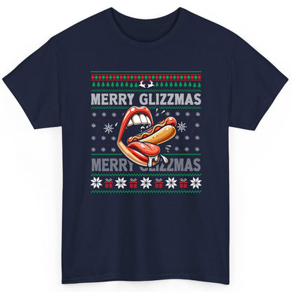 Merry Glizzzmas hot dog T-Shirt Navy product mockup