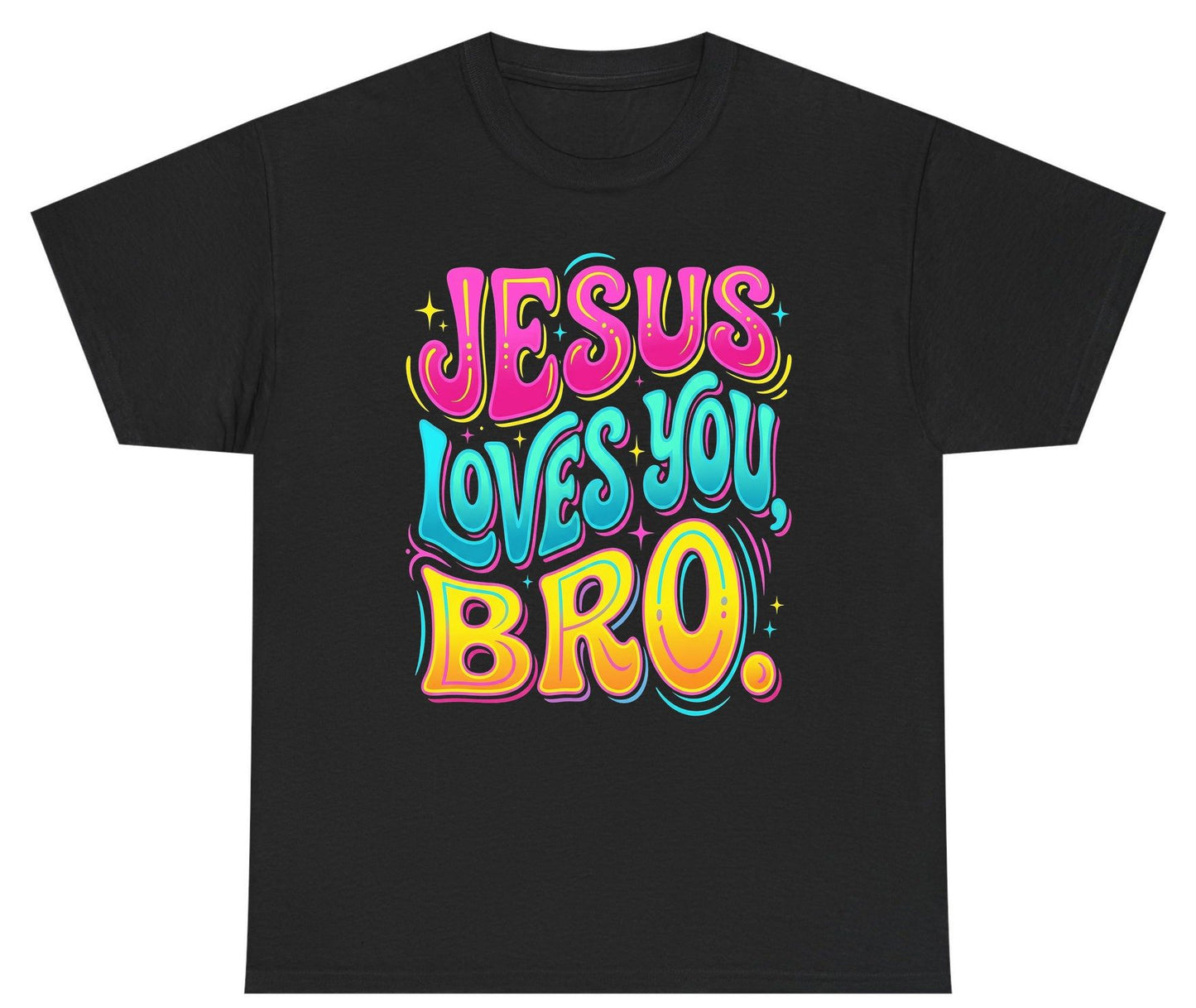 JESUS LOVES YOU BRO Retro Christian Youth T-Shirt - product mockup - Black