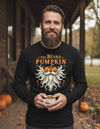The Beard Behind the Pumpkin bearded dad Long Sleeve Tee Black lifestyle mockup