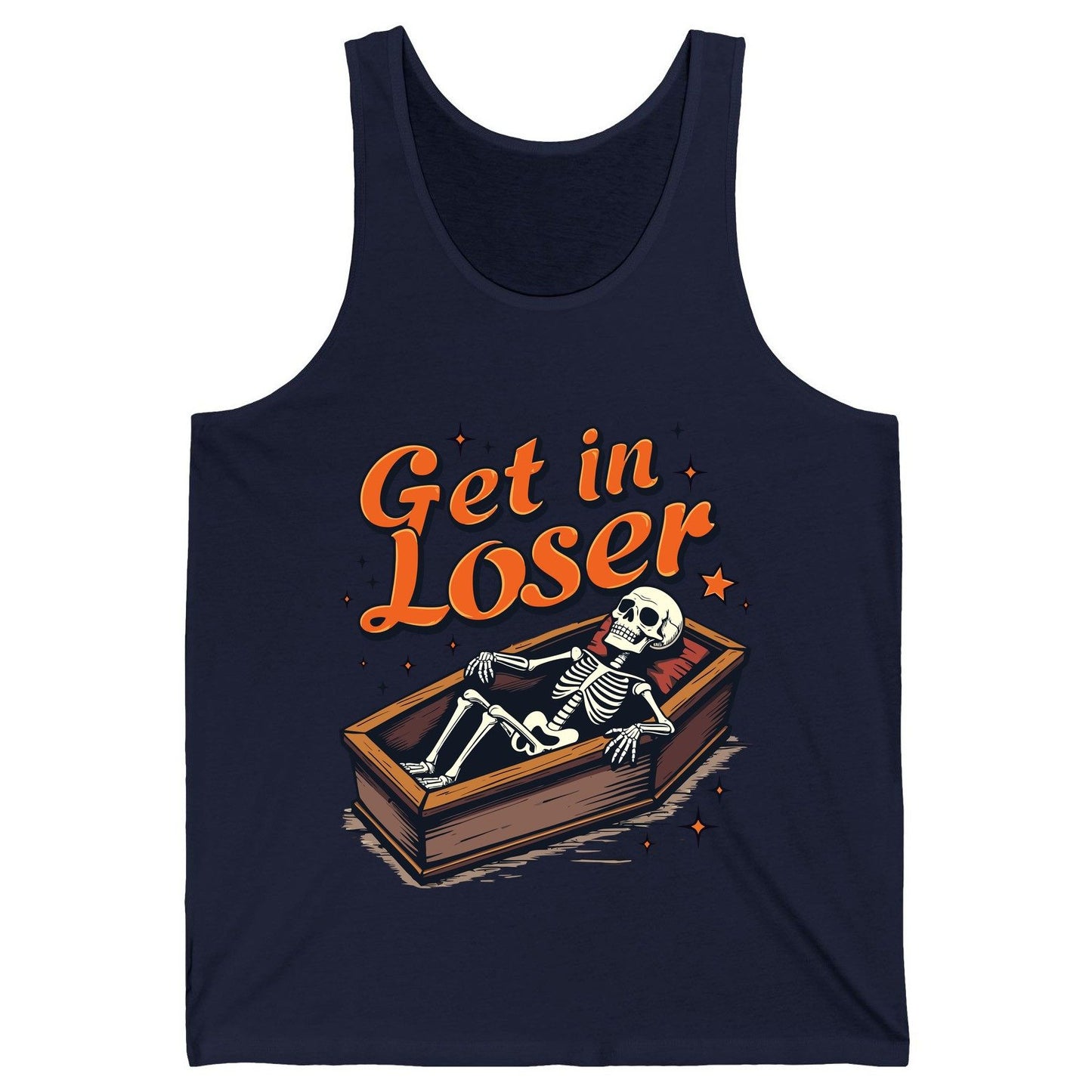 Get in Loser skeleton in coffin Tank Top Navy product mockup