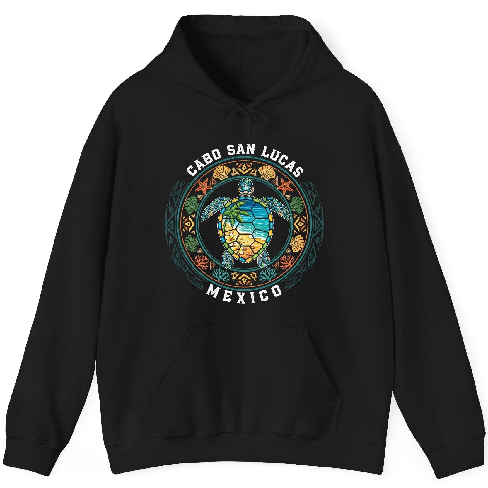 Cabo San Lucas Mexico sea turtle Hoodie Black product mockup
