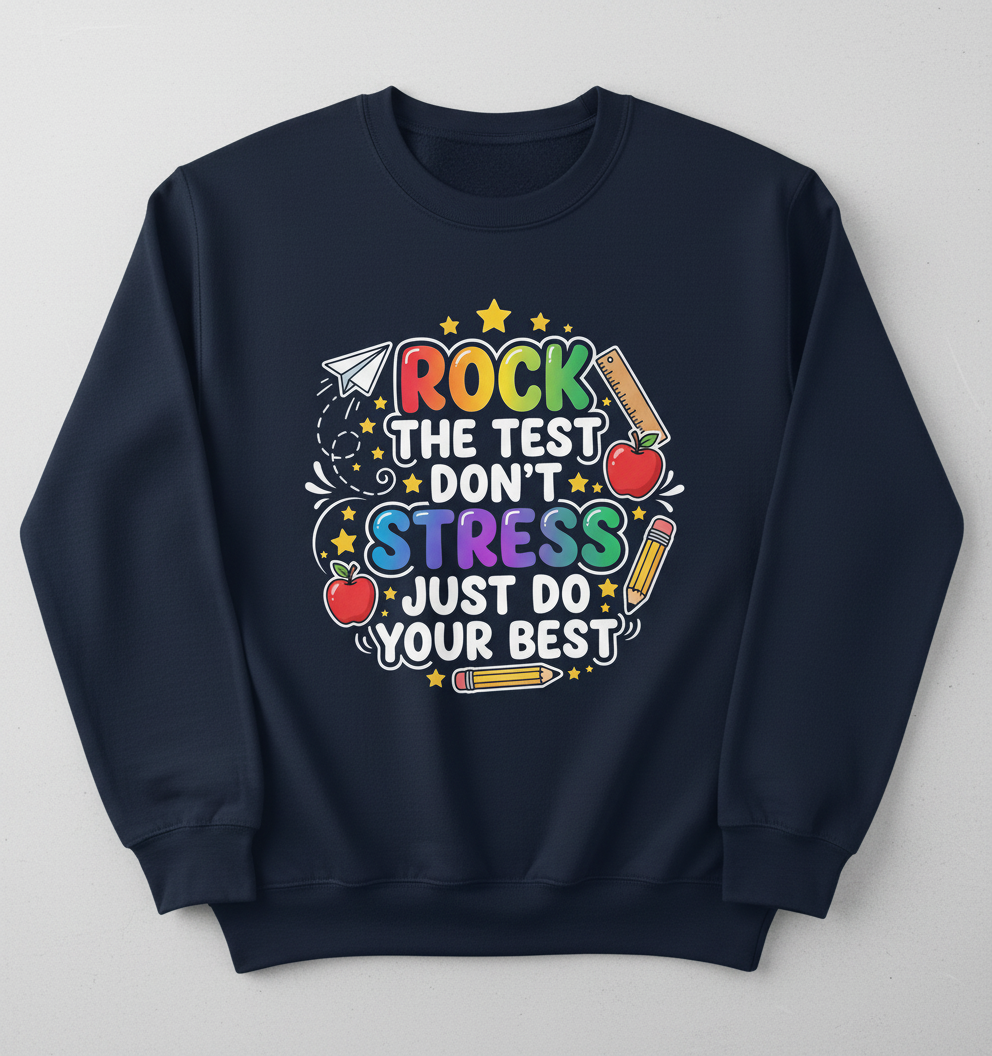 Rock The Test Don't Stress Just Do Your Best Motivational Design Sweatshirt - Navy