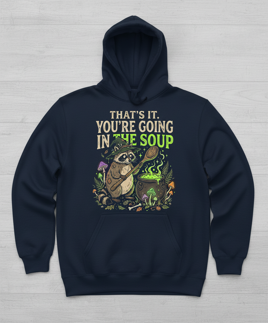 That's It You're Going In The Soup Raccoon Witch Hoodie - Navy