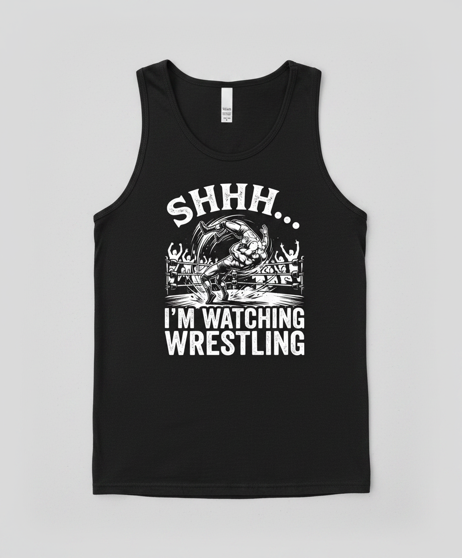 Shhh I'm Watching Wrestling Funny Fan Design Tank Top - Black